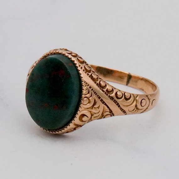Antique Late 1800s 10k gold bloodstone signet rin… - image 1