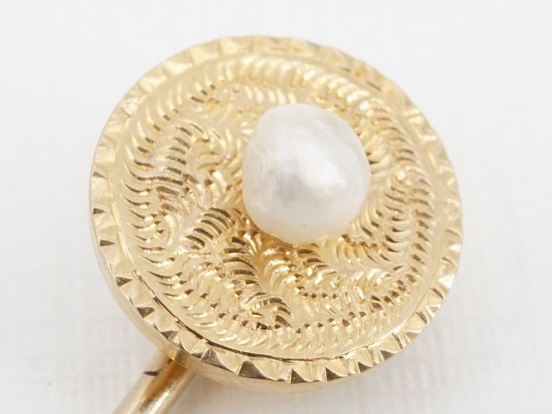 antique 18k gold engraved stick pin with 4mm natural pearl ww