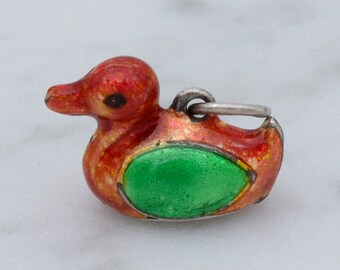 Rare Antique sterling & enamel double sided duck charm