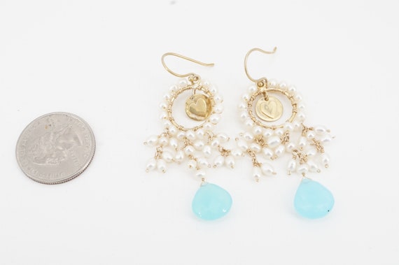 vintage gold filled pearl and chalcedony earrings - image 3