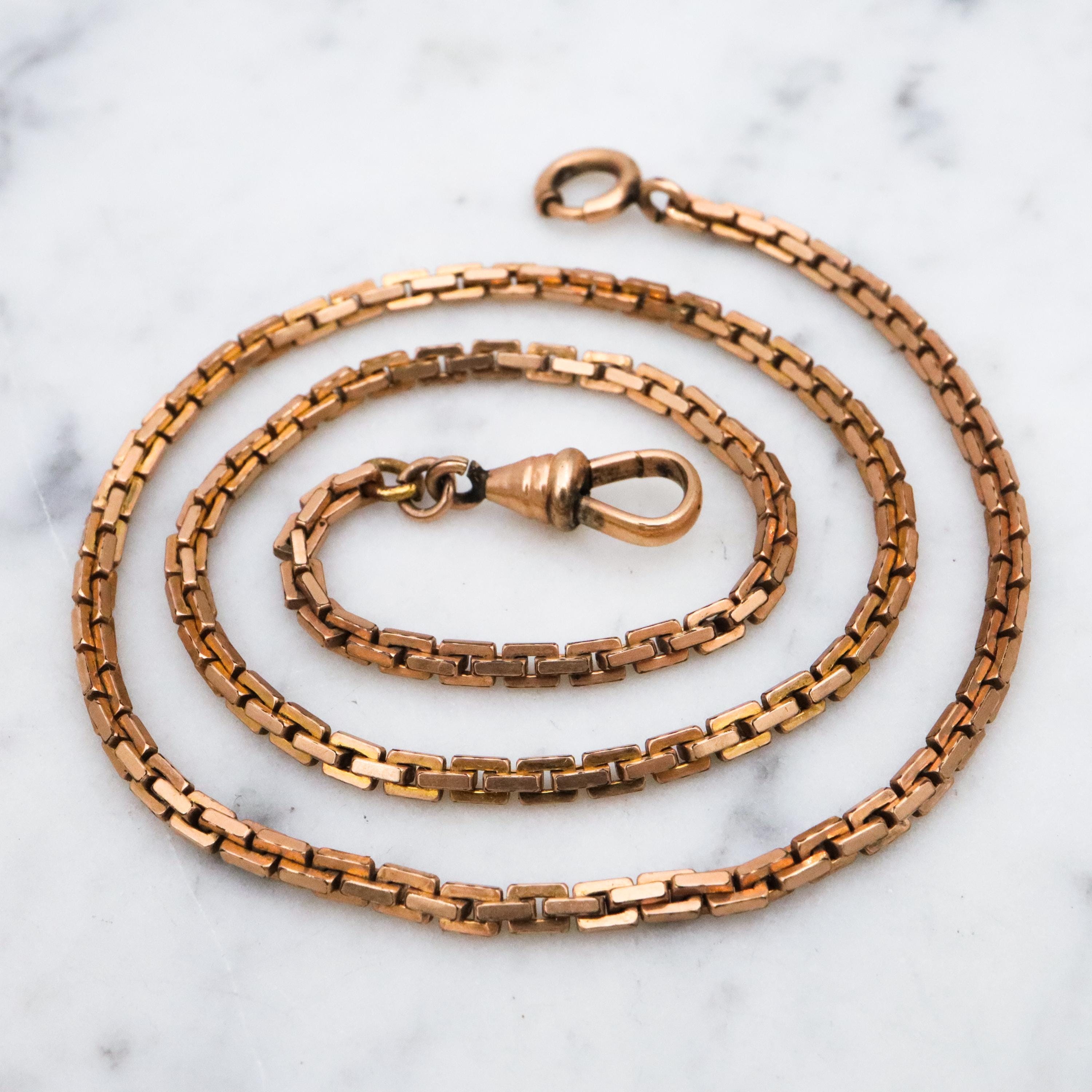 Antique Victorian Gold Filled Flat Square Cable Watch Chain With