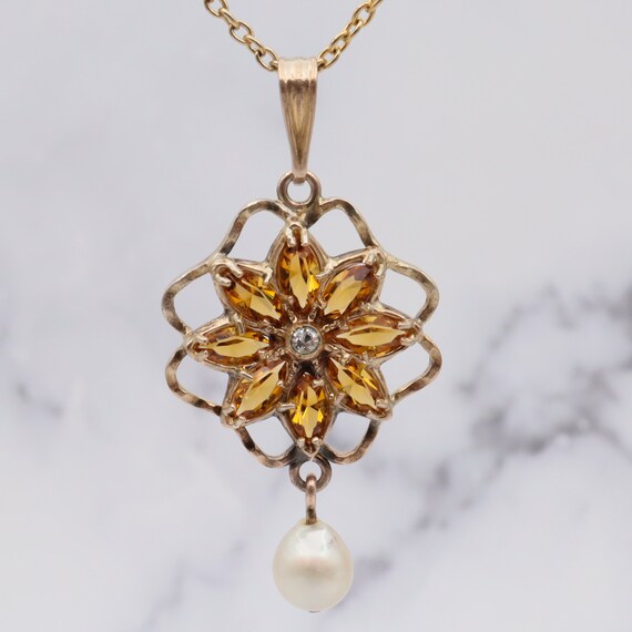 Antique 10k gold paste and cultured pearl flower … - image 6