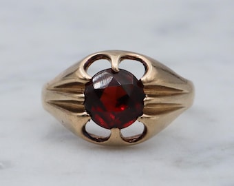 Retro English 9k gold garnet ring, sz 6.5