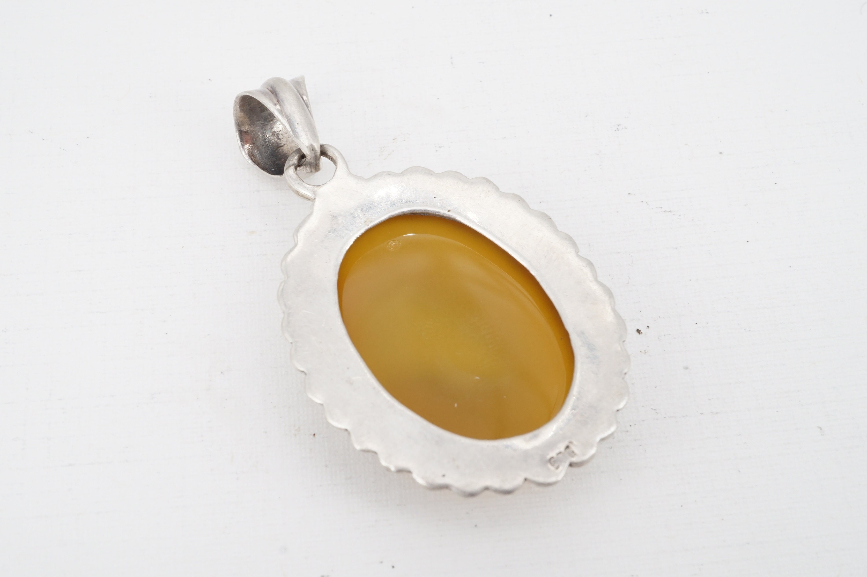 Vintage Sterling Milky Yellow Agate Round Pendant | Etsy