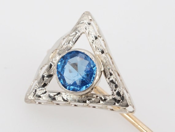 vintage 14k gold blue glass triangle stick pin bro