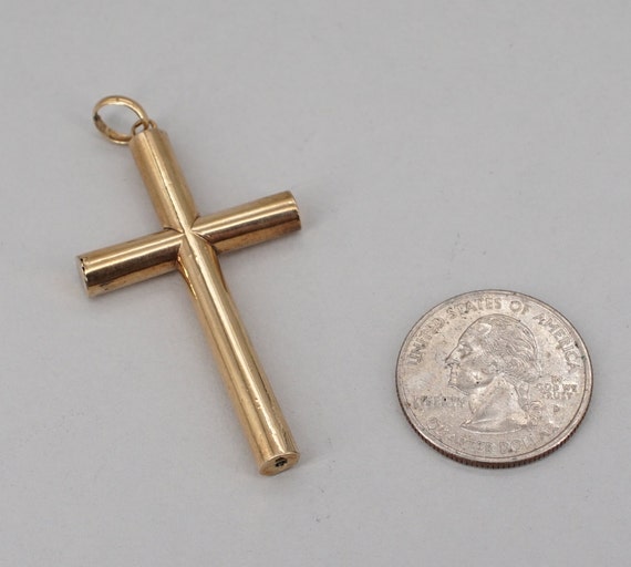 Antique 14K Gold Large Hollow Cross Pendant WW - image 3