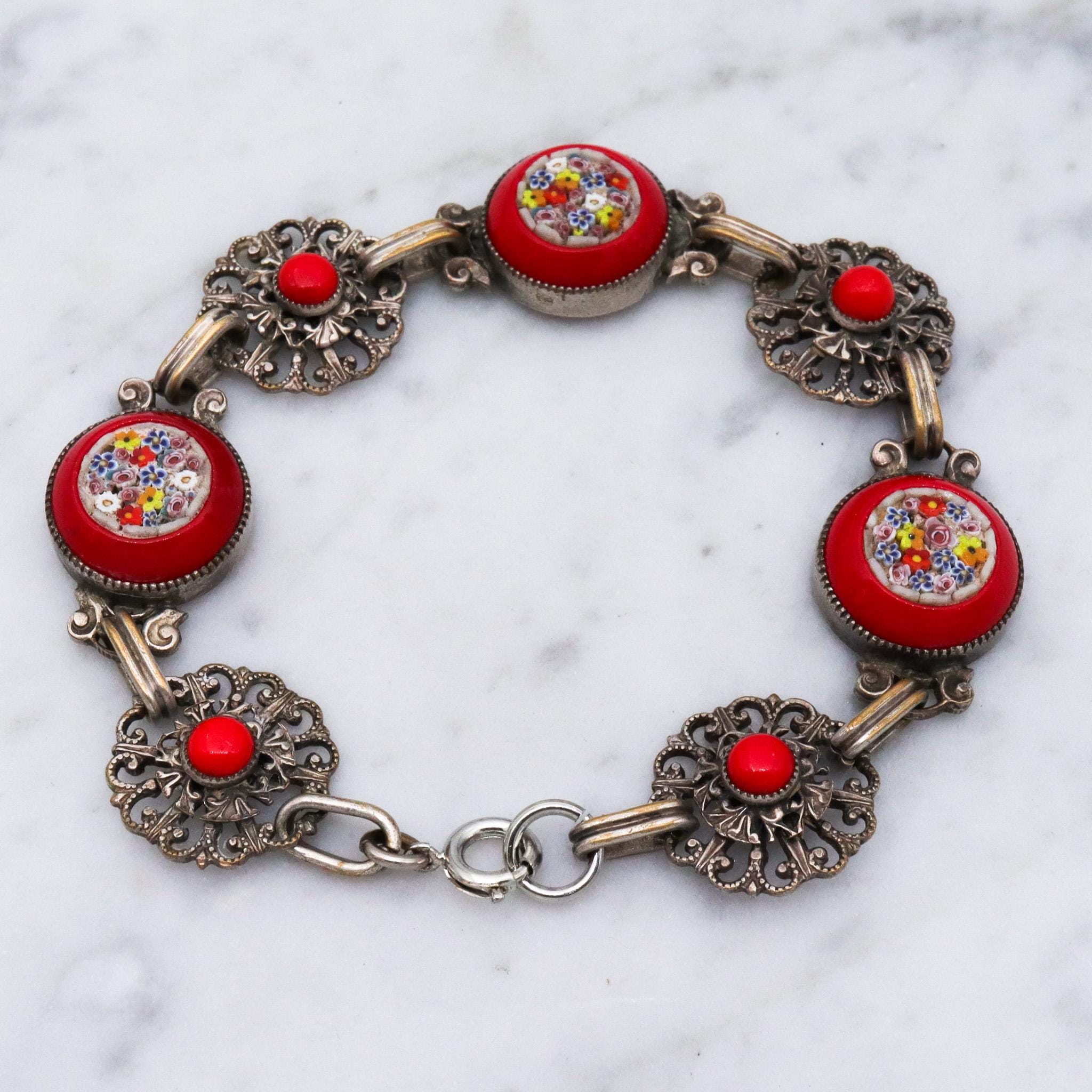 Vintage 1950s Italian Micro Mosaic Red Link Bracelet - Etsy