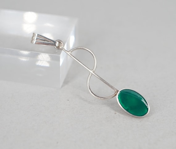 sterling silver enamel green modernist pendant - image 1
