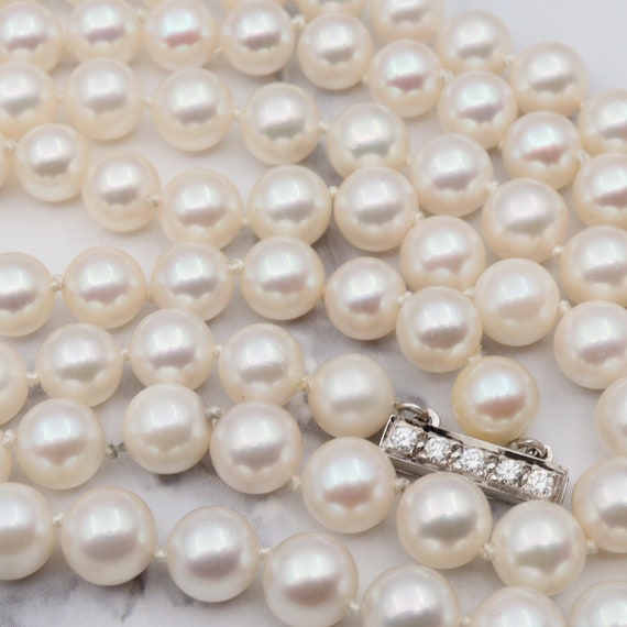 Antique Deco 7mm cultured pearl double necklace w… - image 6