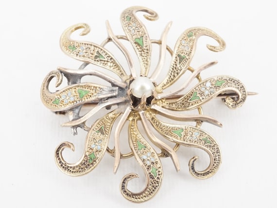 antique victorian 10k gold enamel brooch - ww