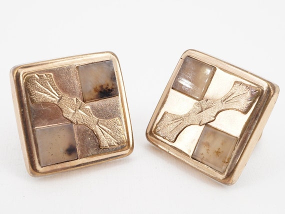 Boutons De Manchette Anciens Victoriens En Or Et Agate - Modèle CL7 Pour Homme