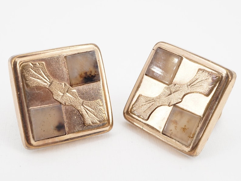 antique victorian gold filled and dendritic agate cuff links