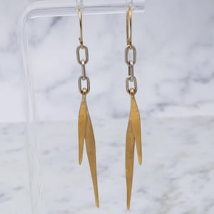 Retro gold plated sterling silver feather drop earrings