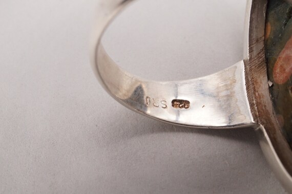 Vintage Sterling Silver & Ocean Jasper Ring, Size… - image 4
