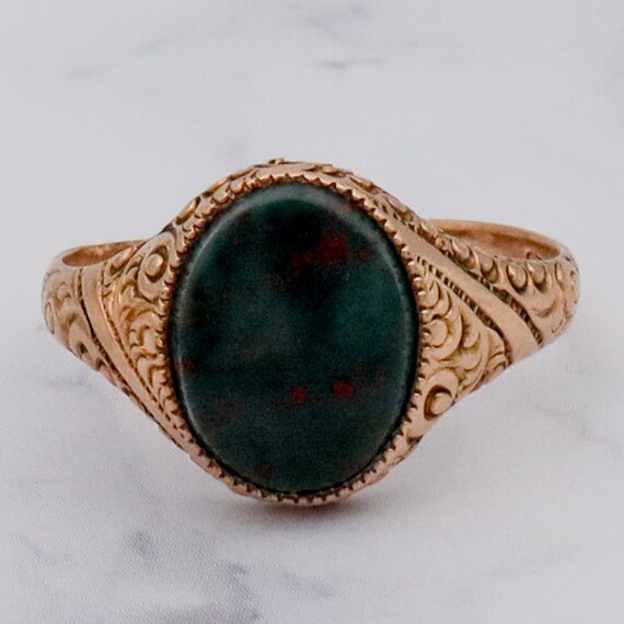 Antique Late 1800s 10k gold bloodstone signet rin… - image 5