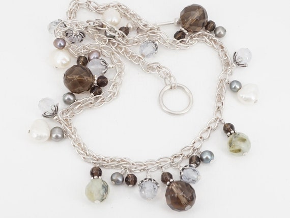 vintage sterling gemstone and pearl baubles neckl… - image 1