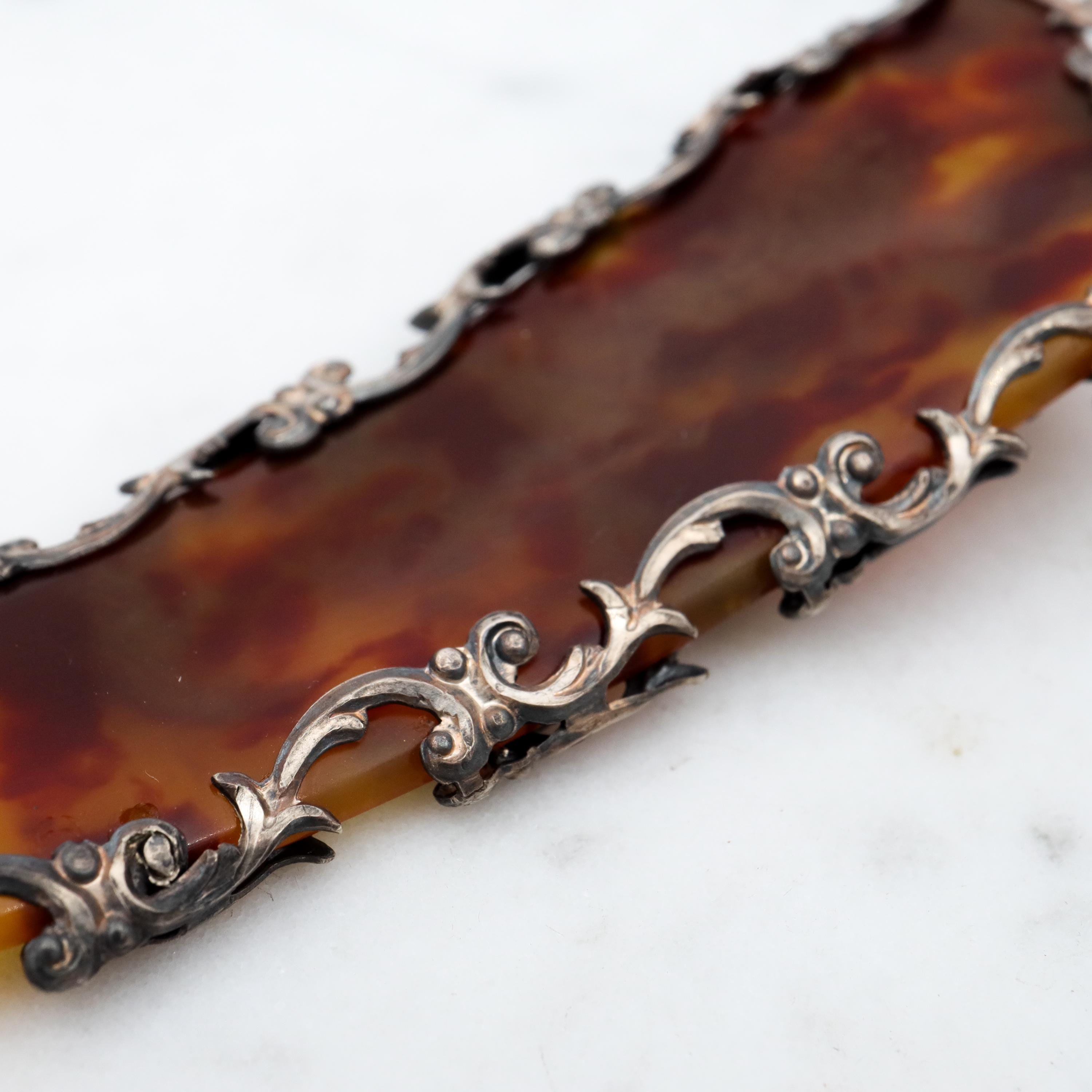 Antique Victorian Faux Tortoiseshell & Sterling Silver Hair 