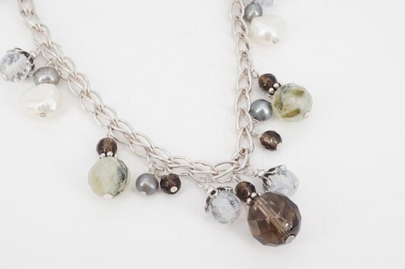 vintage sterling gemstone and pearl baubles neckl… - image 4