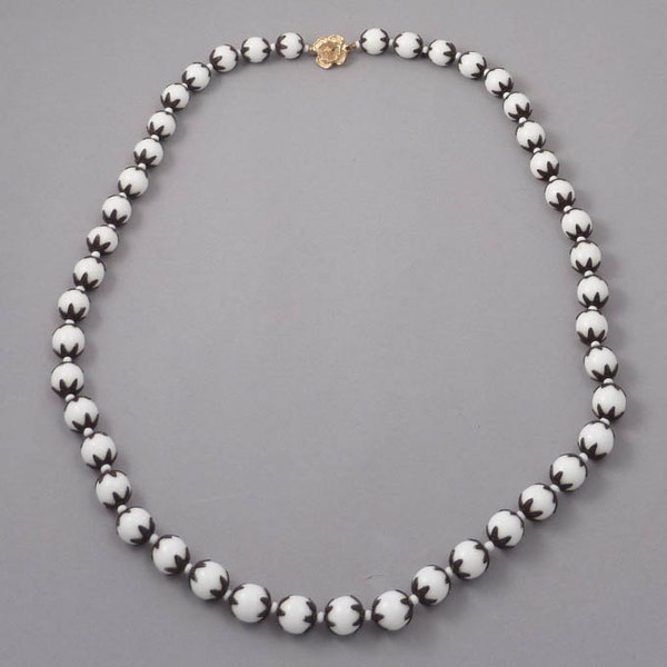 SALE --- Vintage Milk Glass Beaded Necklace With Golden Rose Clasp