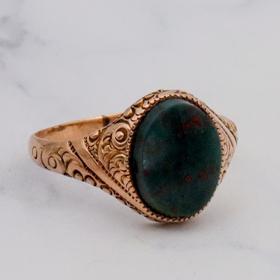 Antique Late 1800s 10k gold bloodstone signet rin… - image 9