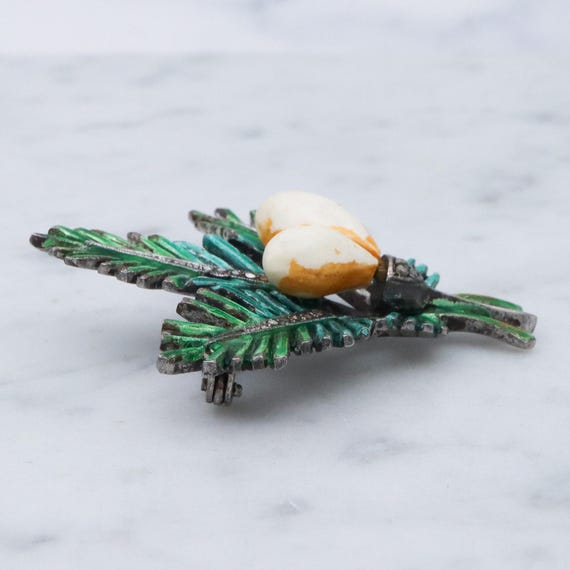 Broche Ancienne En Argent Et Marcassite - Début Du XXe Siècle, Allemagne, Occasion Avec Manques Mineurs