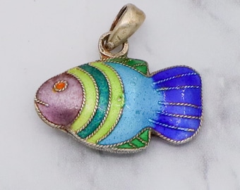 Chinese export gilt sterling & cloisonne enamel double sided rainbow fish pendant