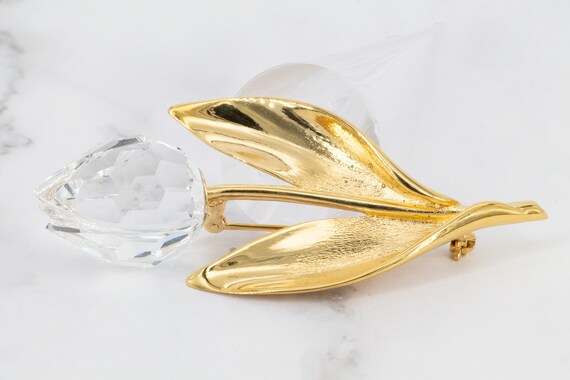 Vintage Swarovski Crystal Gold Plated Large Tulip… - image 1