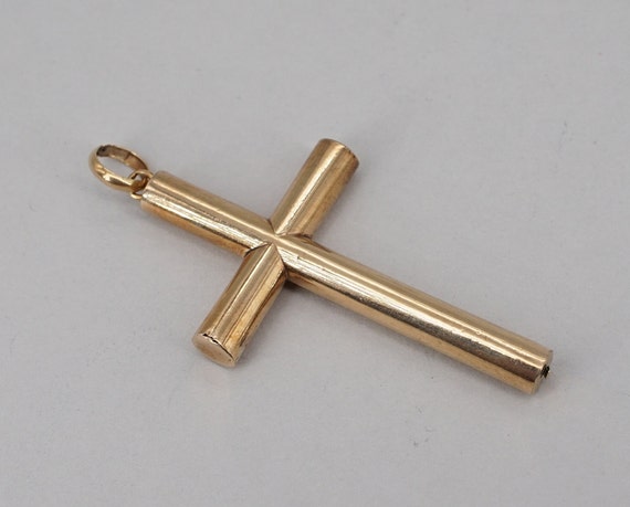 Antique 14K Gold Large Hollow Cross Pendant WW - image 2