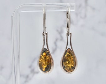 Vintage sterling and amber drop earrings