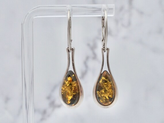 Vintage sterling and amber drop earrings - image 1