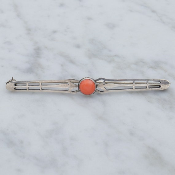 Antique Art Deco sterling coral bar pin/ brooch