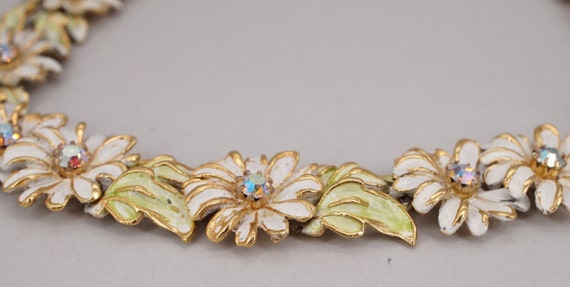 Kramer Painted Gold Tone AB Rhinestone Flower Nec… - image 2