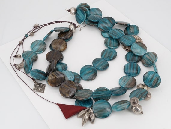 vintage simulated stone beads necklace with sterl… - image 1