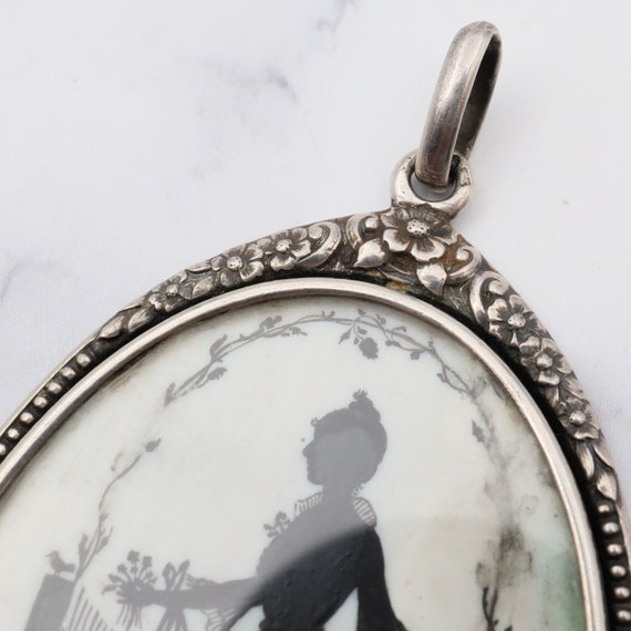 Antique sterling hand painted silhouette portrait… - image 4