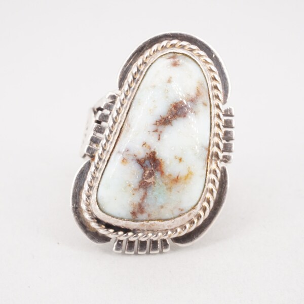 132 - Sterling Silver Dry Creek Turquoise Medicine Man Eye Stamped Stacking Ring by Jason Ogg