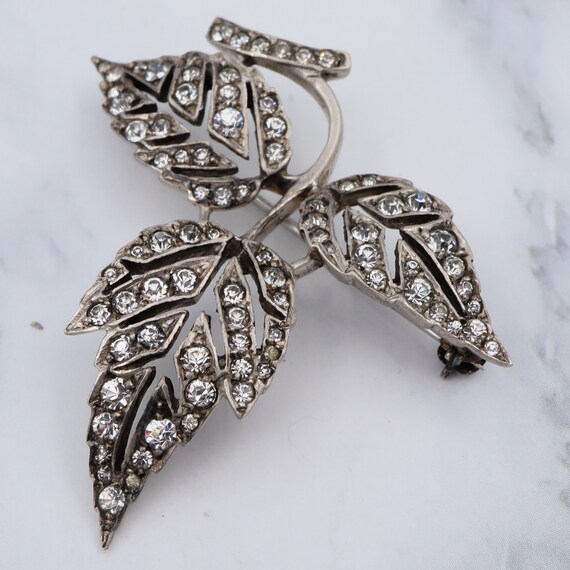 Antique Victorian sterling & paste leaf cutout br… - image 5