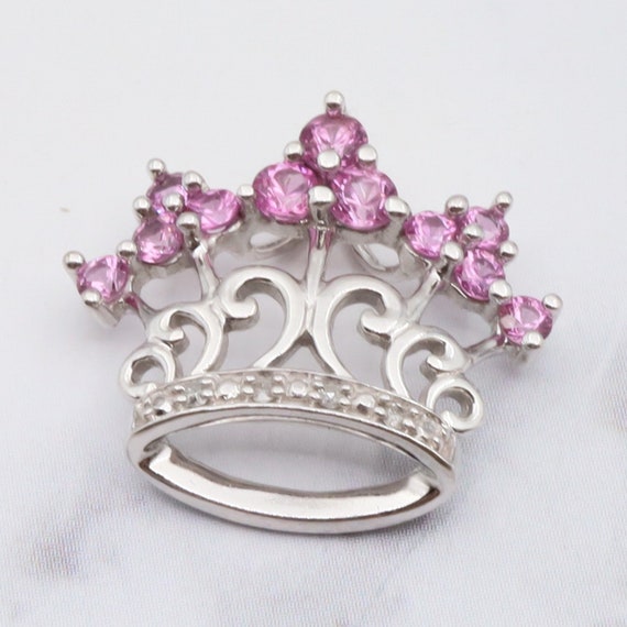 Vintage 10k white gold ruby and diamond crown pend