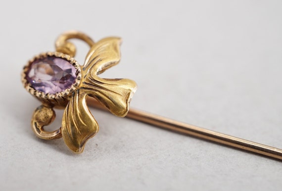 antique victorian 10k gold and purple glass stick… - image 3