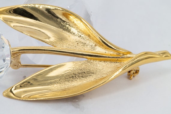 Vintage Swarovski Crystal Gold Plated Large Tulip… - image 3
