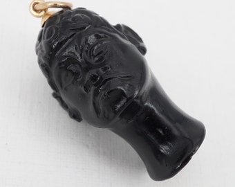 antique 18k gold carved glass blackamoor bust charm - ww