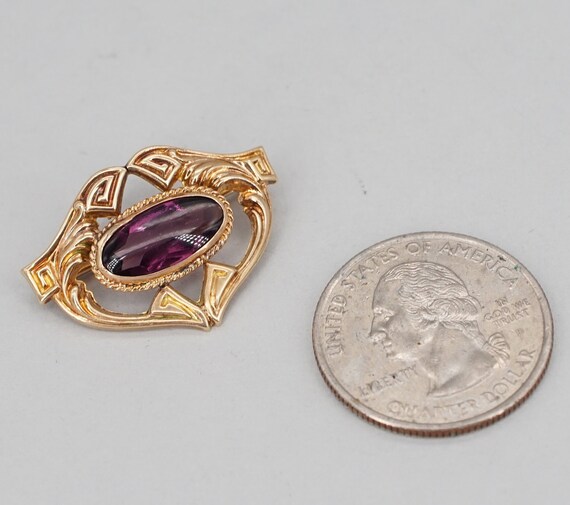 Antique Nouveau 10K Gold and Purple Glass Brooch … - image 4