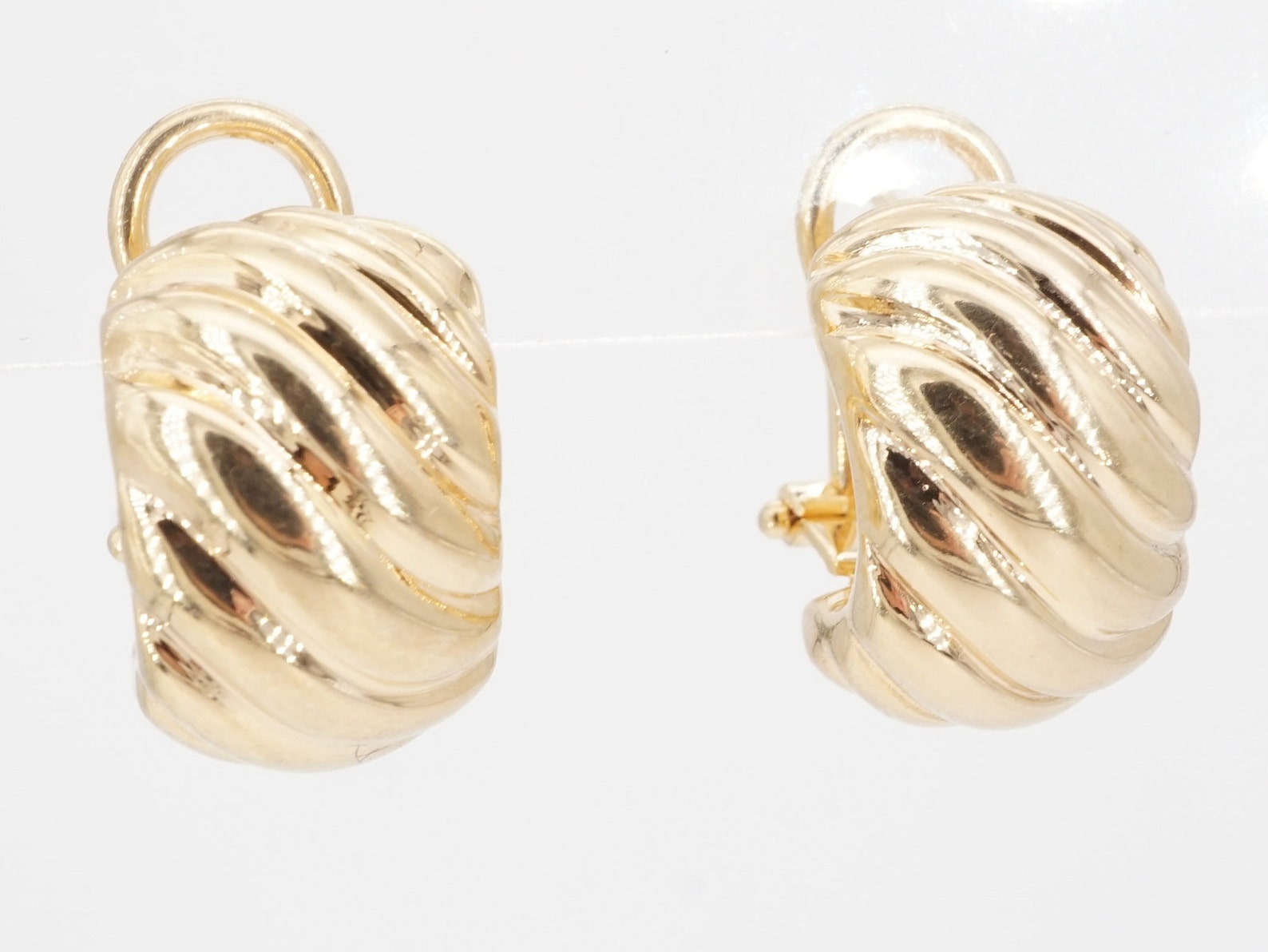 Vintage italian 18k gold hollow omega back earrings ww | Etsy