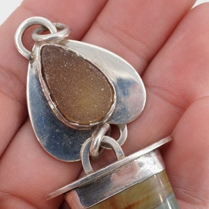 Vintage Sterling landscape agate and quartz druzy pendant image 5