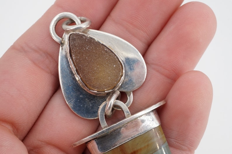 Vintage Sterling landscape agate and quartz druzy pendant image 5