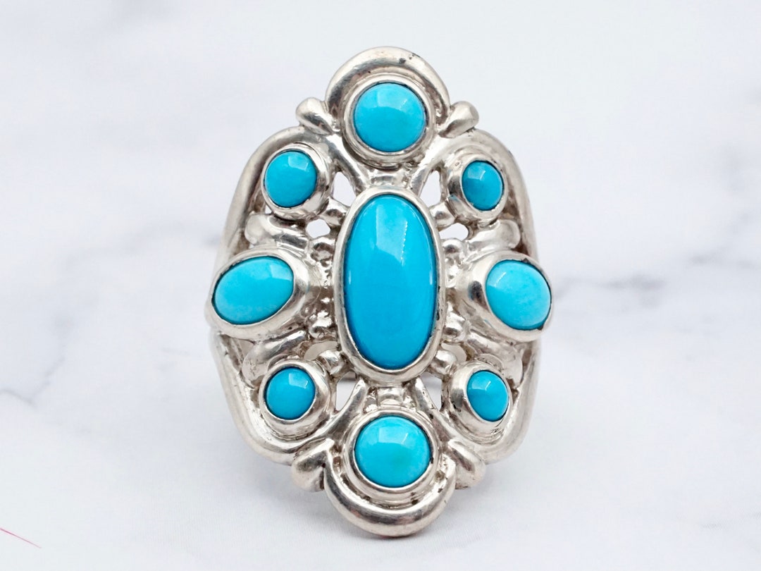 Size 6 Vintage Carolyn Pollack 926 Silver Faux Turquoise Ring Etsy