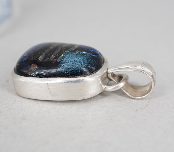 sterling silver dichroic foil glass blue pendant - image 7