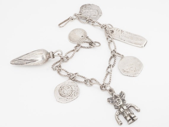 antique mexican silver coin charm bracelet
