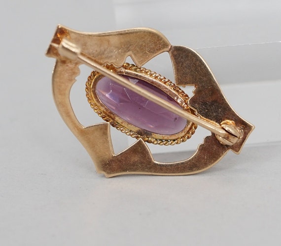 Antique Nouveau 10K Gold and Purple Glass Brooch … - image 3