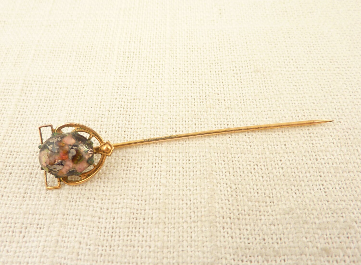 Vintage Goldtone Art Nouveau Stick Pin With Colorful Art Glass | Etsy