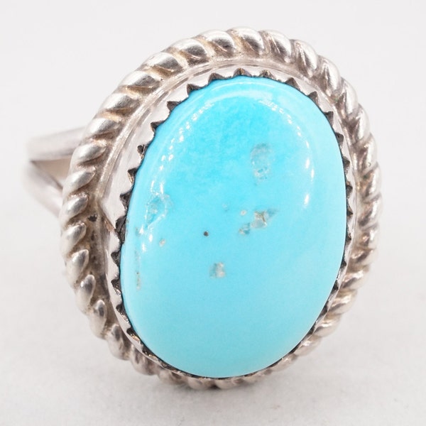 Vintage Herbert Tstosie Navajo Sterling Silver & Turquoise Ring, Size 8.25